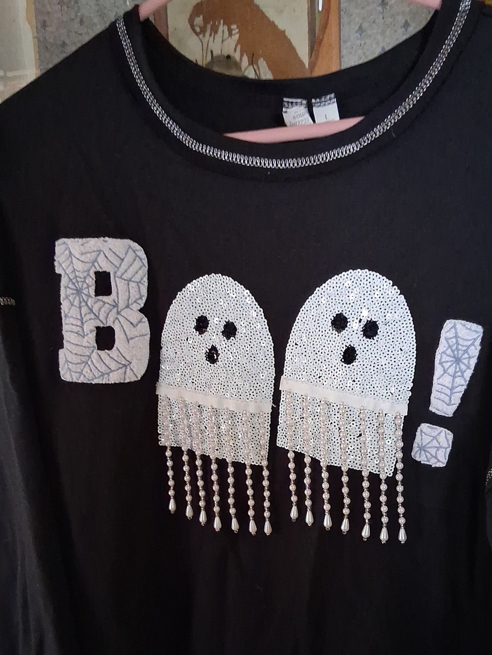 Cato Black Sequin Ghost Fringe Sweatshirt
